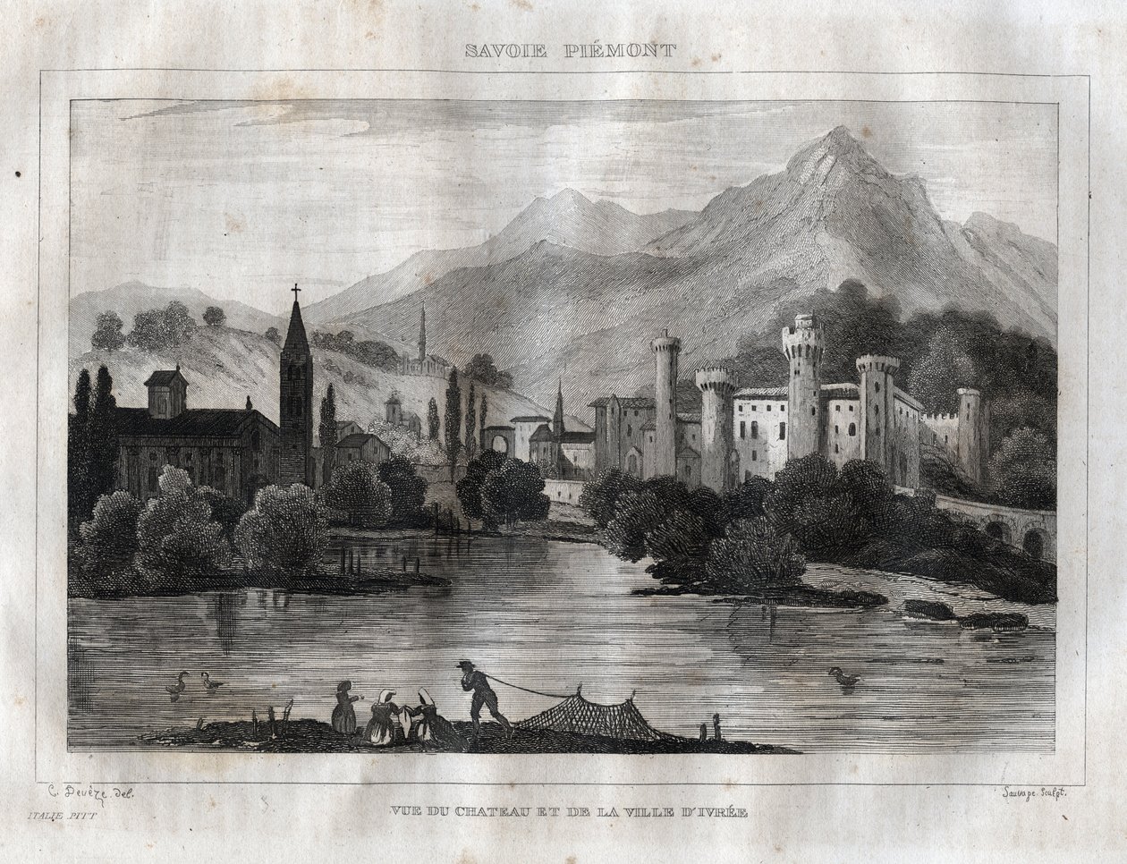 Schloss von Ivrea - Castello di Ivrea - Gravur aus „Italien pittoresk“ von M. de Norvins, Ch. Nodier 1834-1836 von French School