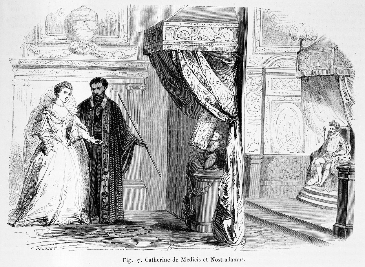 Catherine de Medici mit Nostradamus, aus Magasin Pittoresque, 1849 von French School
