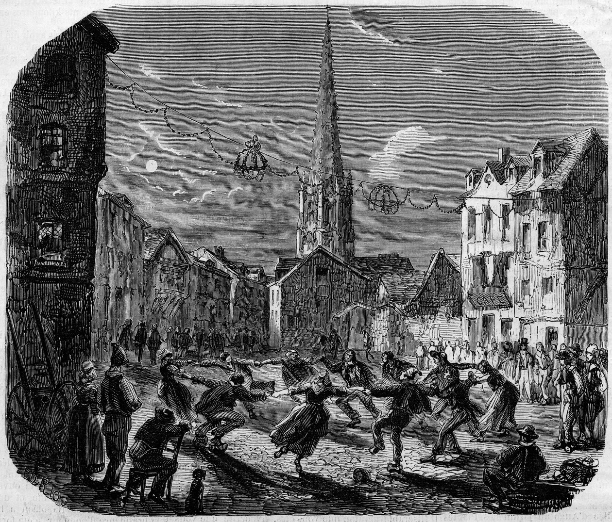 Katholisches Fest: ein Reigen während des Festes von Sankt Johannes in Harfleur von French School