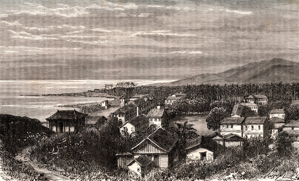 Cayenne - Gemeinde in Übersee-Guyana - Gravur in „La France illustree: Geographie, Geschichte, statistische Verwaltung“ von V.A. Malt-Brown. 1884 von French School