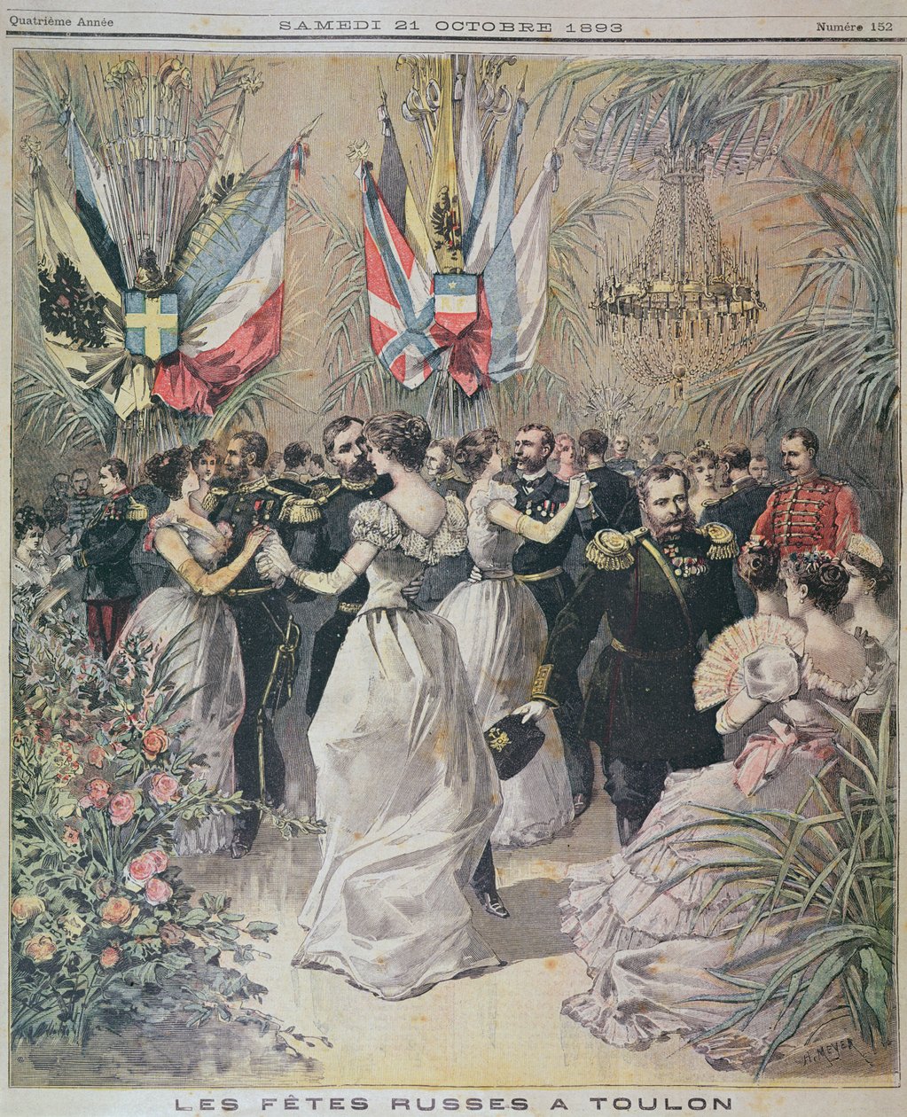 Feierlichkeiten zu Ehren des Besuchs der russischen Flotte in Toulon, Titelblatt von Le Petit Journal, 21. Oktober 1893 von French School