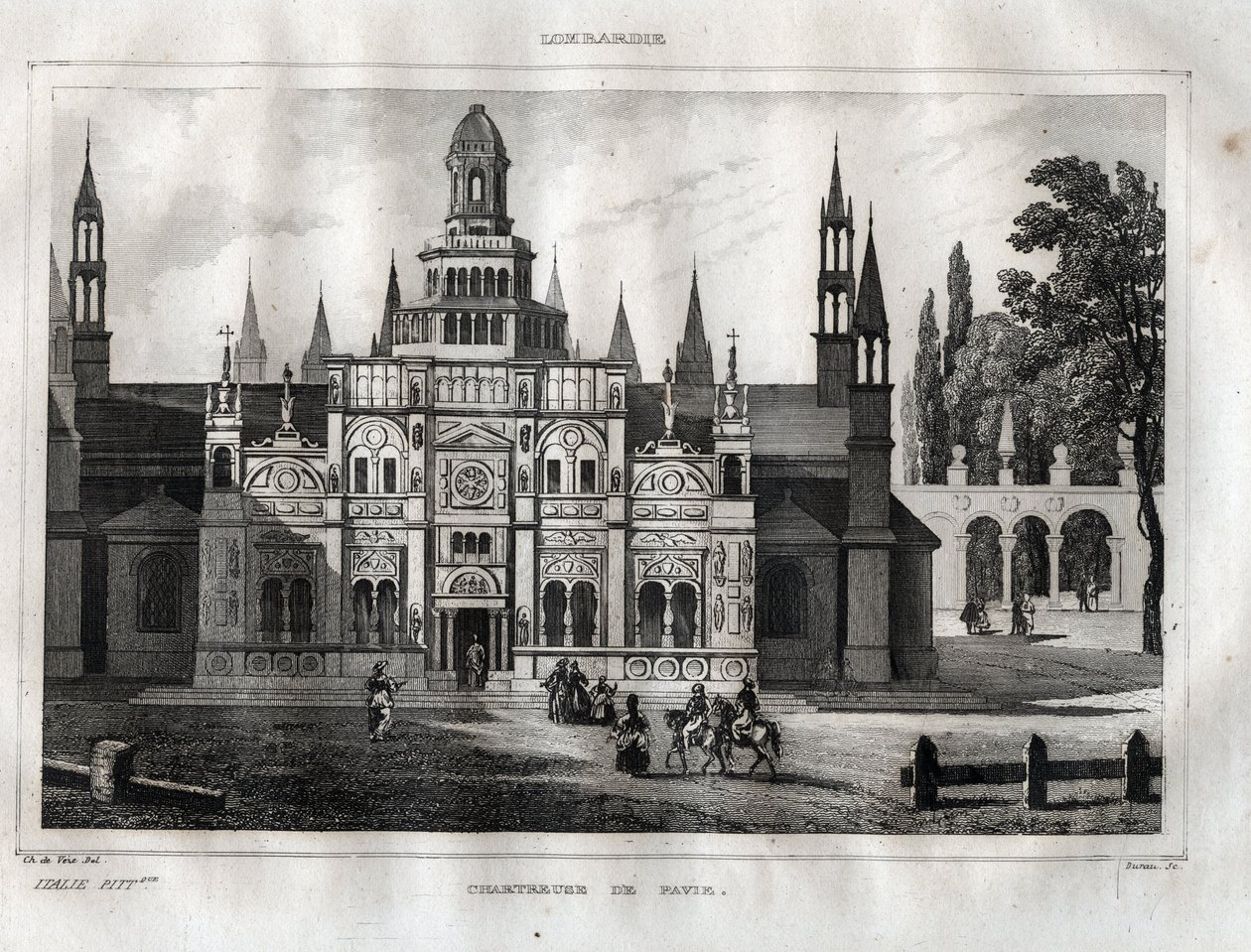 Certosa di Pavia - Kartause von Pavia - Gravur aus „Picturesque Italy“ von M. de Norvins, Ch. Nodier 1834-1836 von French School