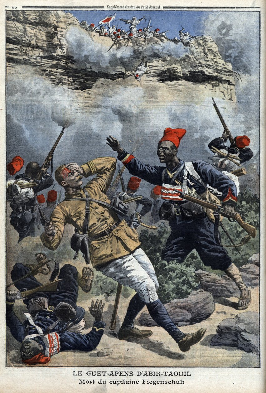 Tschad, Hinterhalt bei Abir Taouil (Abir-Taouil), Tod von Hauptmann Fiegenschuh, Illustration aus 