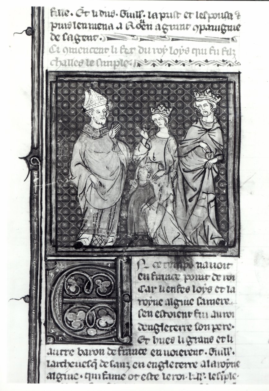 Karl III. der Einfältige mit seiner Frau und seinem Sohn Ludwig IV., 