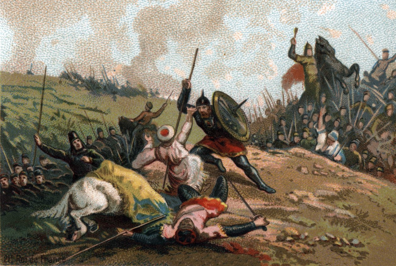 Karl Martell stoppte die Invasion und tötete den Anführer der Armee von Abd al-Rahman I. (731-788), Anführer der Sarazenen von French School