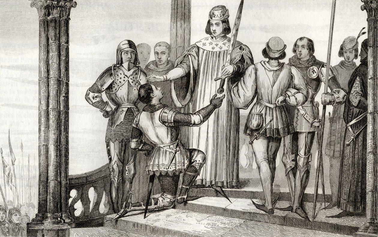 Karl V. (1358-80) der Weise überreicht sein Schwert an Duguesdin, aus 