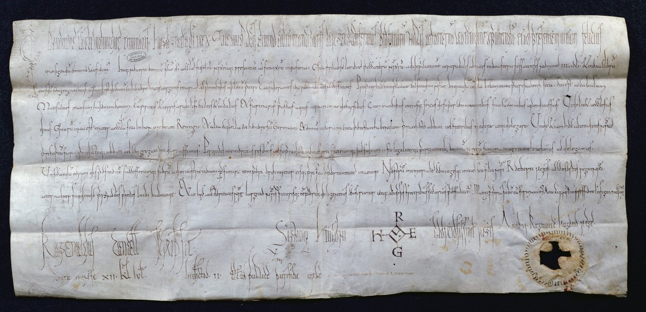 Urkunde, unterzeichnet von Hugues I. Capet (941-996), König von Frankreich, 988 von French School