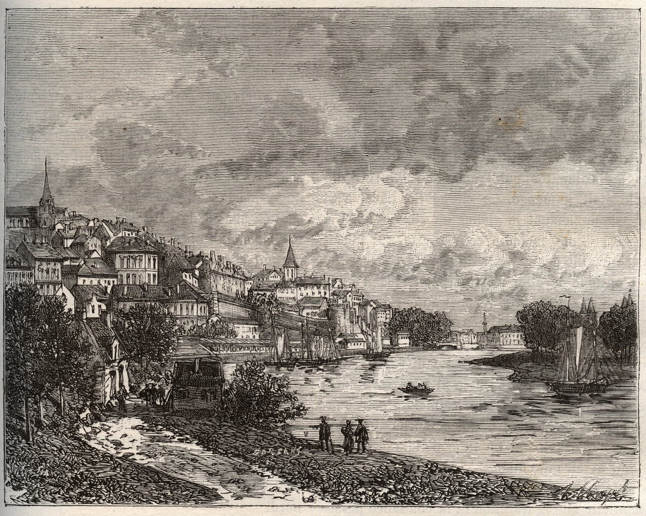 Chateau-Gontier (Chateau Gontier) - Mayenne in der Region Pays de la Loire - Gravur in „La France illustrée: Geographie, Geschichte, statistische Verwaltung“ von V.-A. Malt-Brown. 1884 von French School