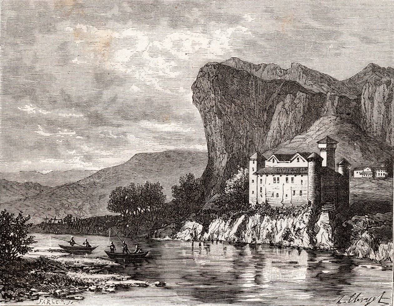 Schloss de la Caze in Lozere - Gravur in „La France illustree: Geographie, Geschichte, statistische Verwaltung“ von V.A. Malt-Brown. 1884 von French School