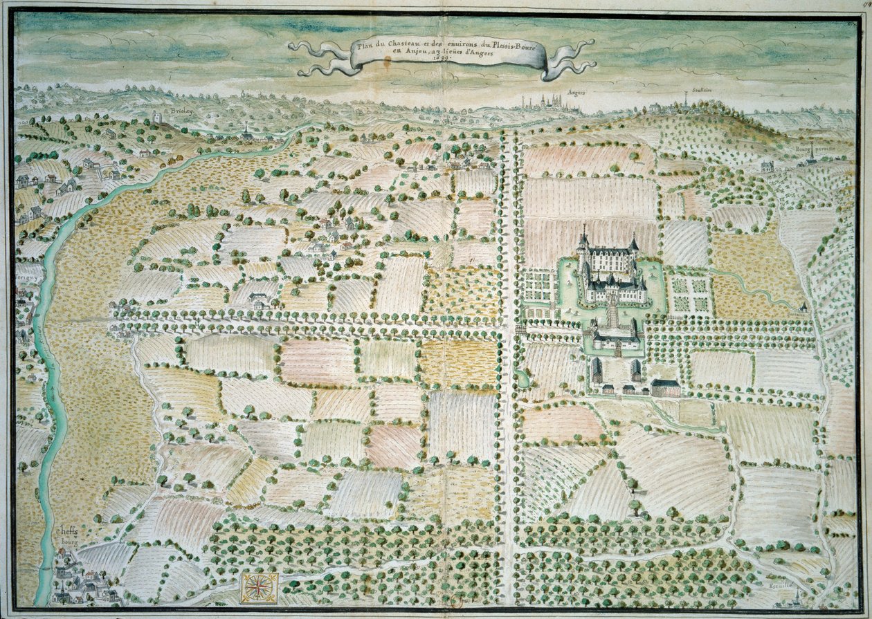 Schlösser der Loire: Ansicht des Schlosses von Plessis Bourre Aquarell der französischen Schule. 1699 Paris, B.N. von French School