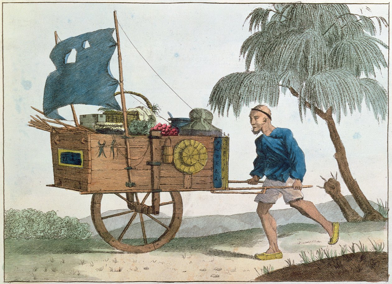 Chinesischer Bauer mit einer Schubkarre unter Segel, 1811 von French School