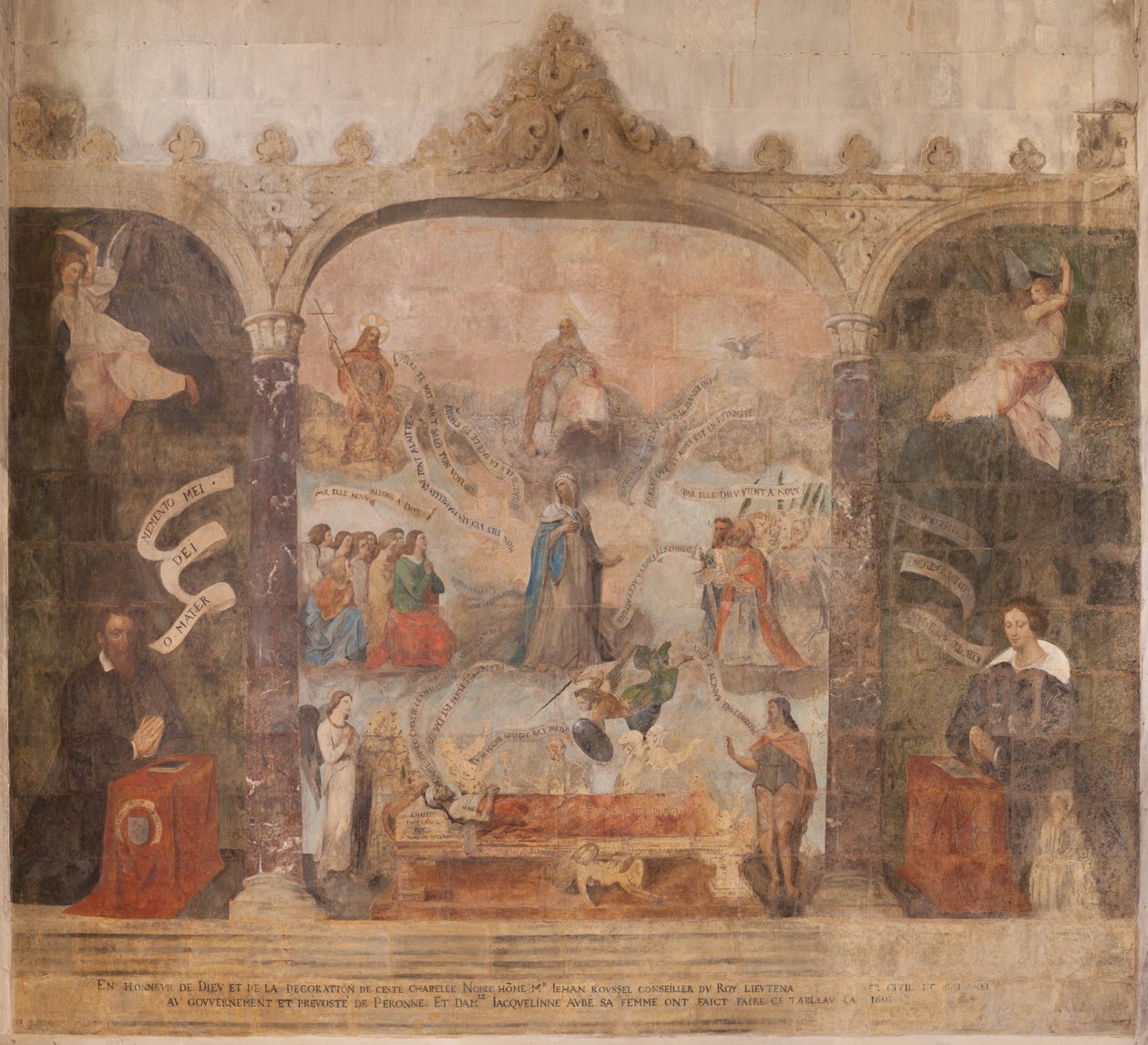 Kirche (Eglise Saint-Jean-Baptiste). Innenraum. Kapelle Saint-Fursy. Wandmalereien. Die Verherrlichung Mariens (Fresko genannt der gute Tod). Anfang 17. Jahrhundert. von French School