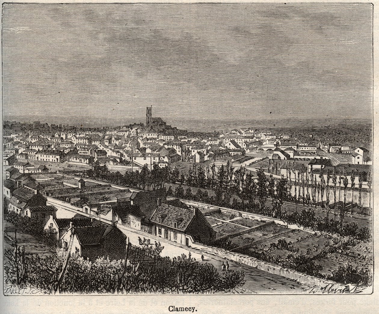 Clamecy - Nievre - Burgund - Gravur in „La France illustree: Geographie, Geschichte, statistische Verwaltung“ von V.A. Malt-Brown. 1884 von French School