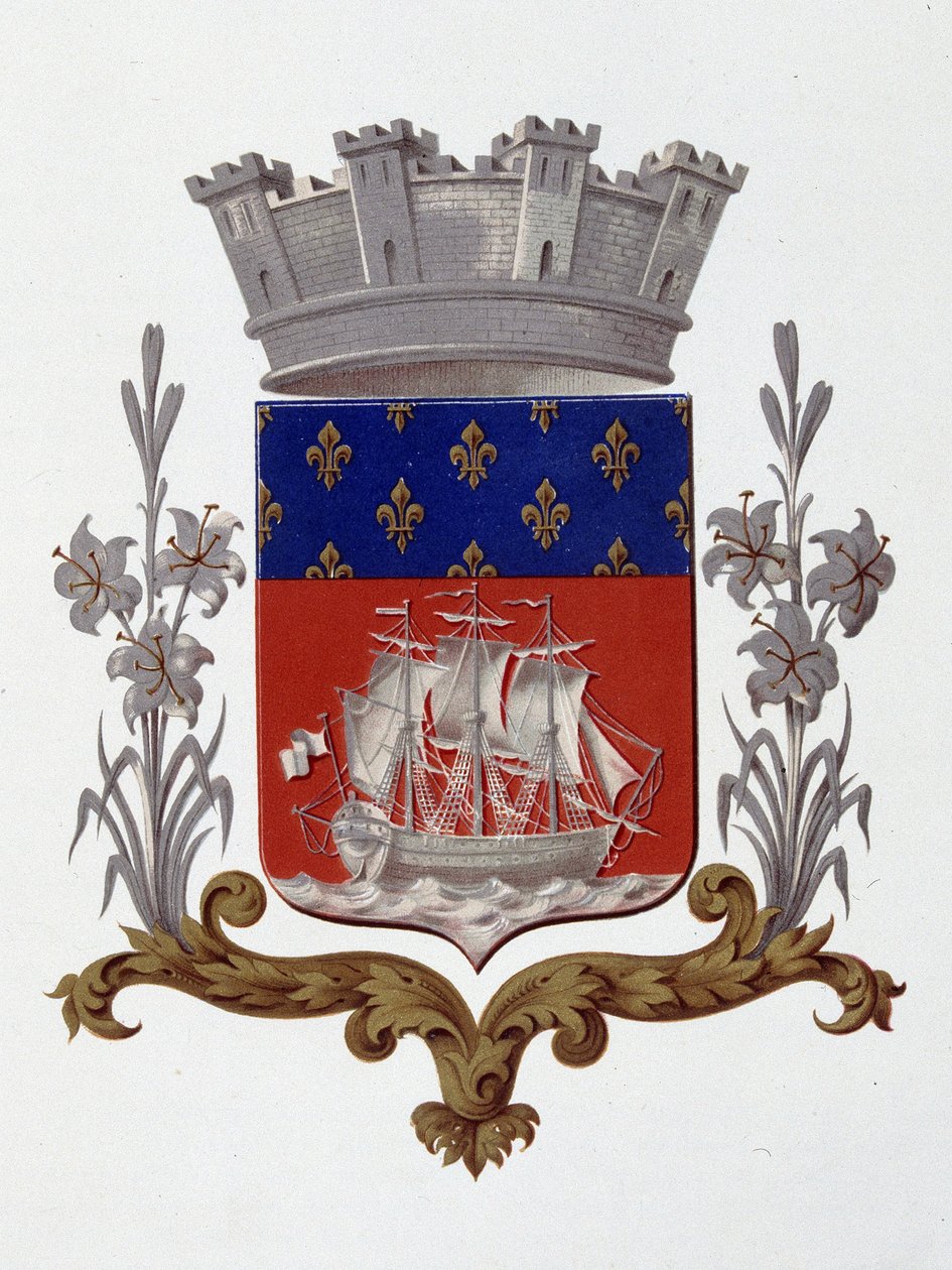 Wappen der Stadt Paris: Königlichkeit (Louis XVIII und Charles X) - Patentbriefe vom 20. Dezember 1917 - in „Armorial National de France“ von H. Traversier, Paris von French School