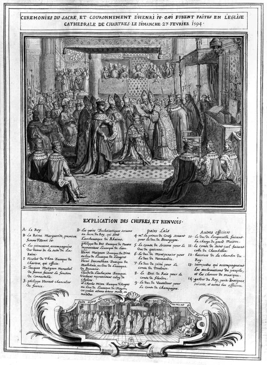 Weihe und Krönung von Henri IV (1553-1610) in der Kathedrale von Chartres am 27. Januar 1594, Ende des 16. Jahrhunderts von French School
