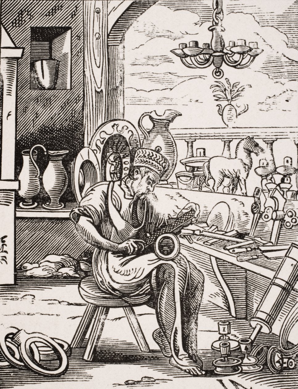 Kupferschmied, Reproduktion eines Holzschnitts von Jost Amman (1539-91) aus 