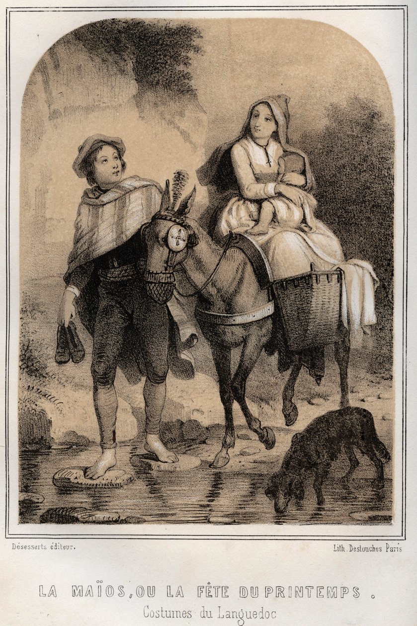 Kostüme des Languedoc - La Maios oder das Frühlingsfest - Gravur in „Les sources de mon oncle - Erinnerungen und Reiseberichte“ von Moring Michel - Ende des 19. Jahrhunderts. von French School
