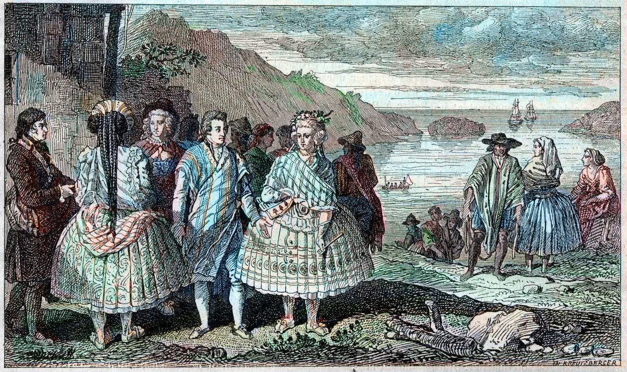 Kostüme der Bewohner von La Conception (Chile) - Atlas der Reise von La Perouse um die Welt (1785-1788), Paris 1797 von French School