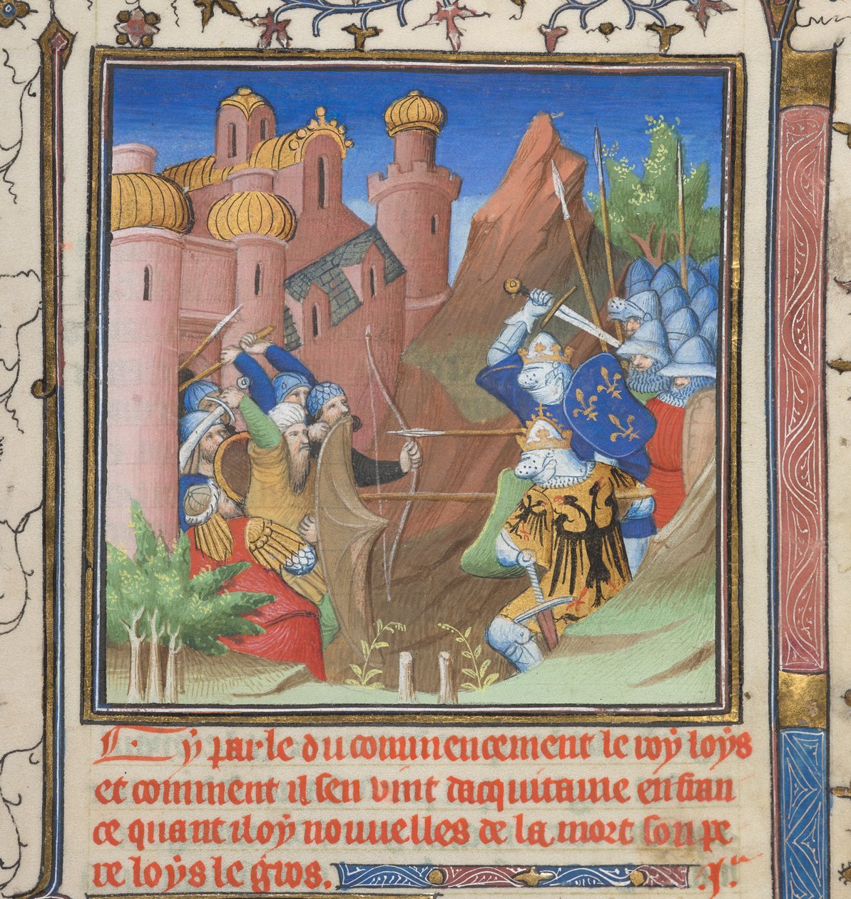 Schlacht von Ludwig VII. und seinem Vater, aus Grandes Chroniques de France von French School
