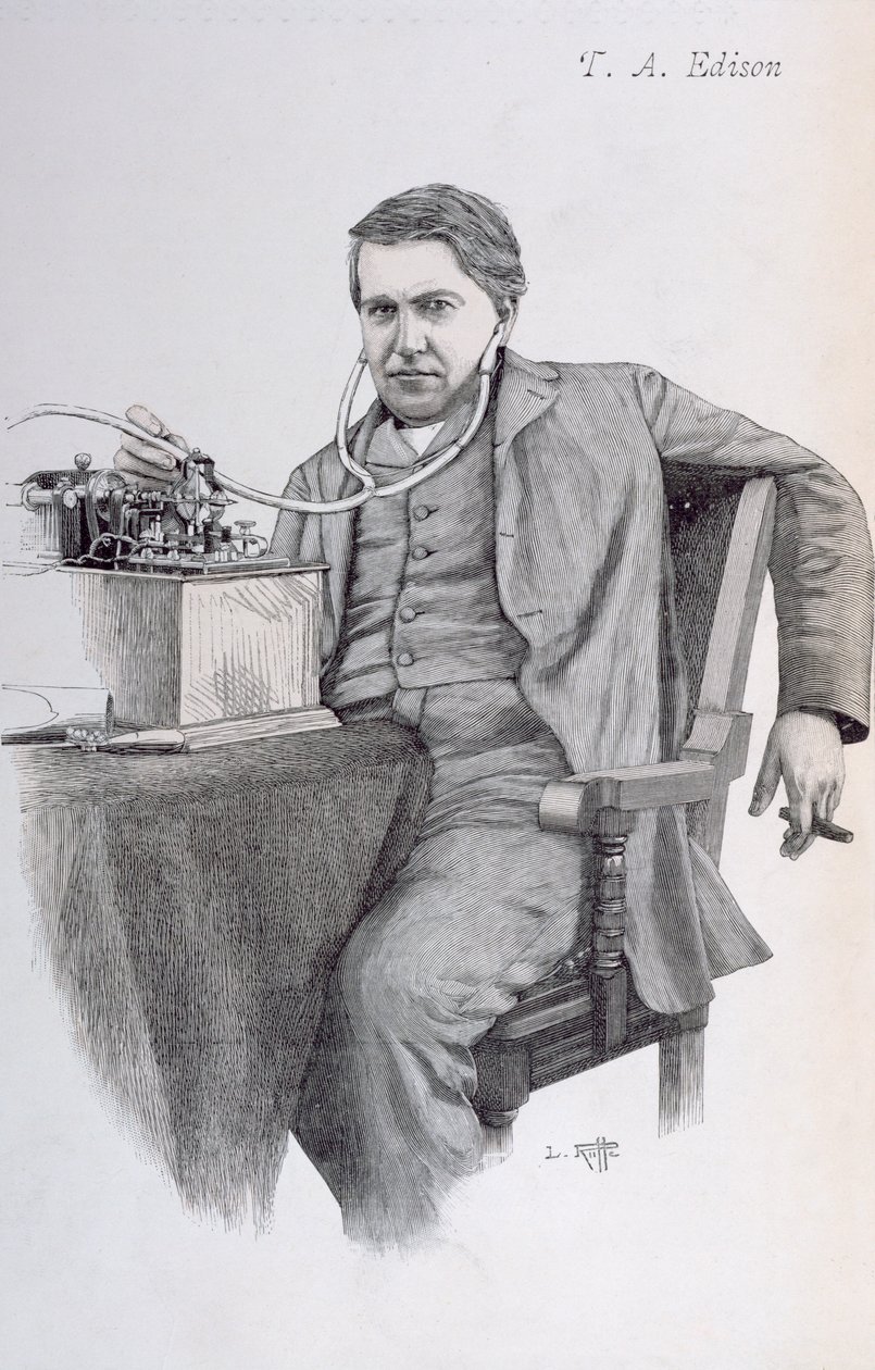 Titelbild von La Revue Illustrée, das Thomas Alva Edison darstellt, 1889 von French School