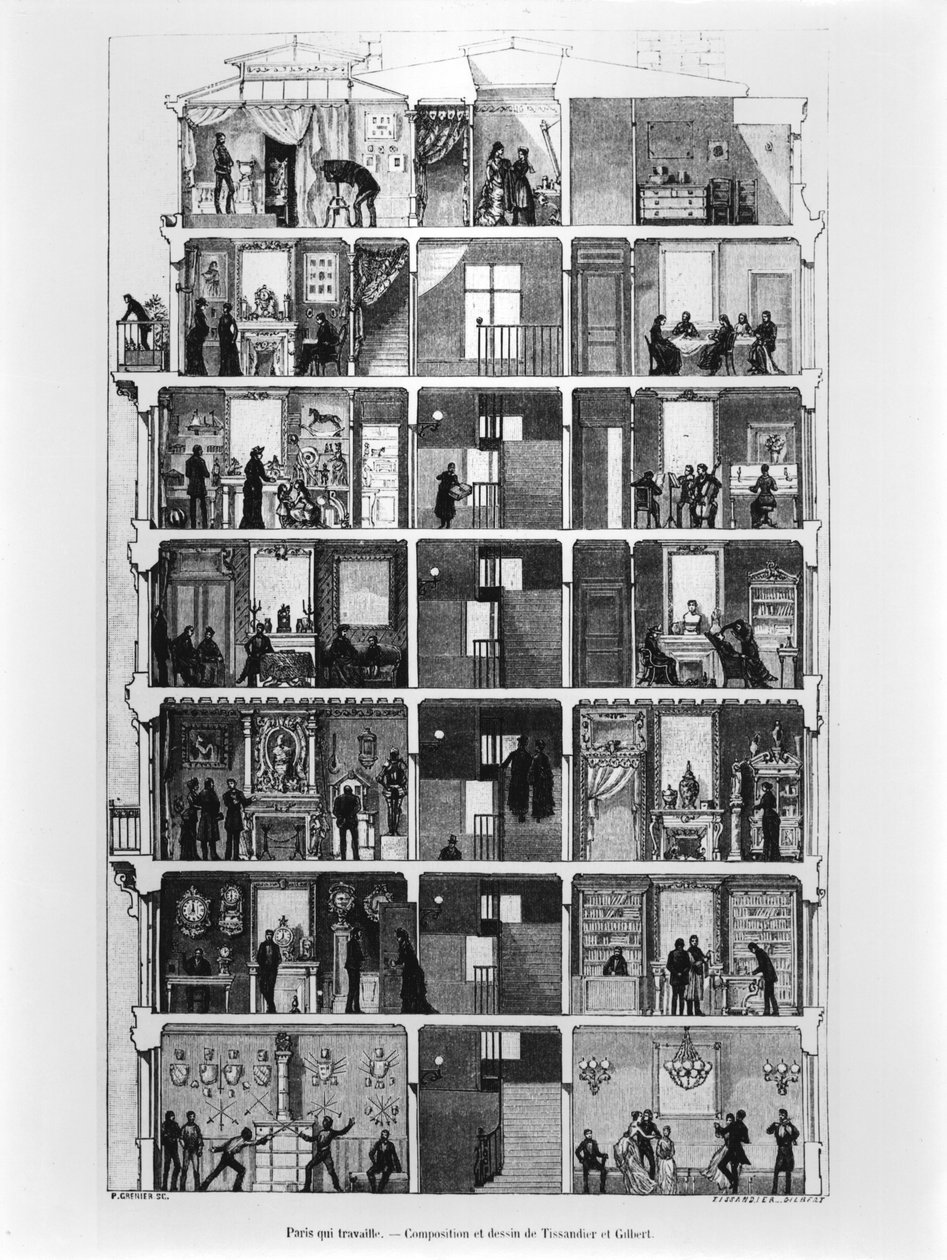 Querschnitt eines Pariser Gebäudes, Illustration aus Le Magasin Pittoresque, 1883 von French School