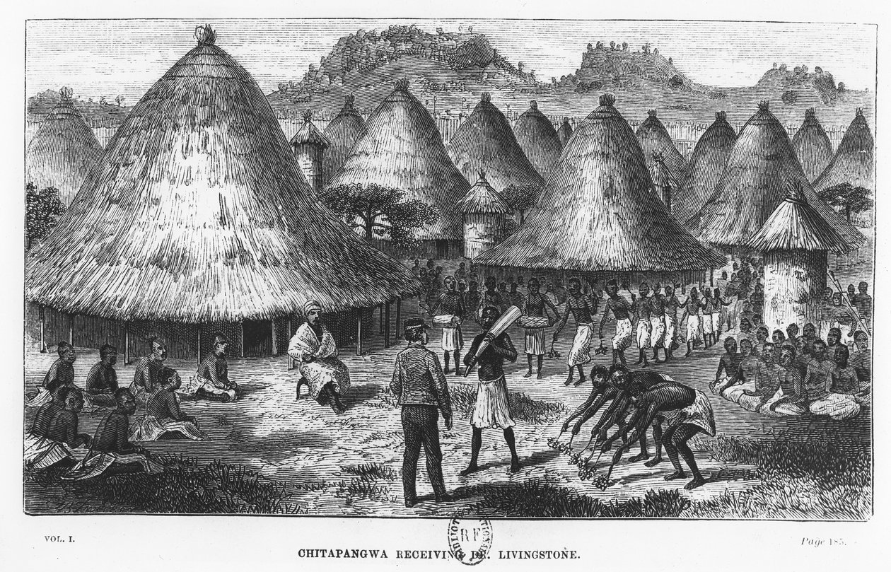 David Livingstone wird in einem Dorf in der Region der Großen Seen in Zentralafrika begrüßt von French School