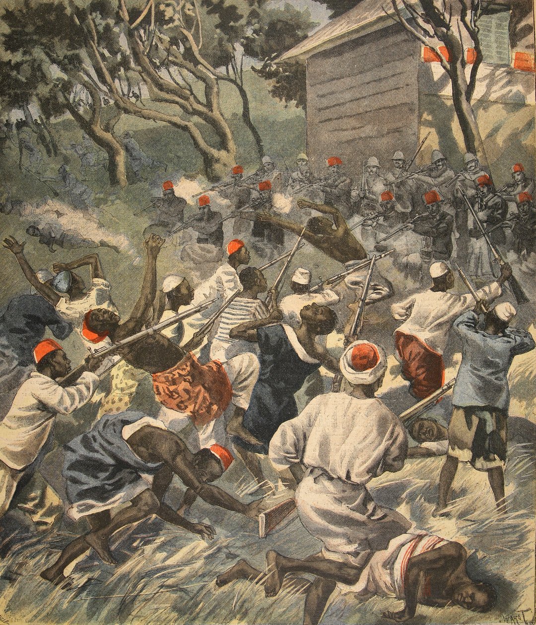 Besiegung der Sakalava, Madagaskar, Illustration aus Le Petit Journal: Supplement illustre, 3. April 1898 von French School