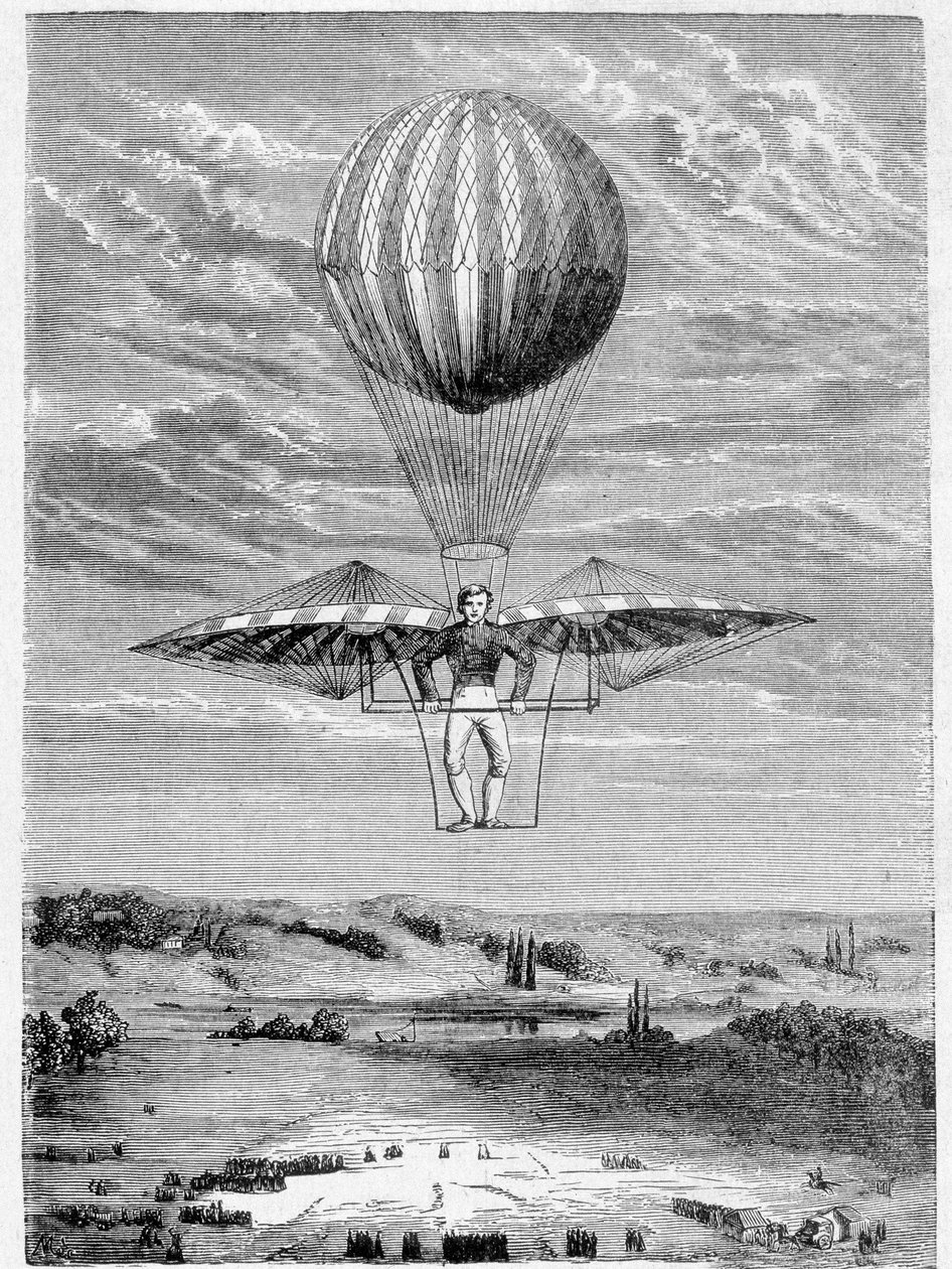 Deghen-Apparat zur Steuerung von Aerostaten im Jahr 1812 - in „Album der Wissenschaft; berühmte Wissenschaftler; Große Entdeckungen“ 1896 von French School