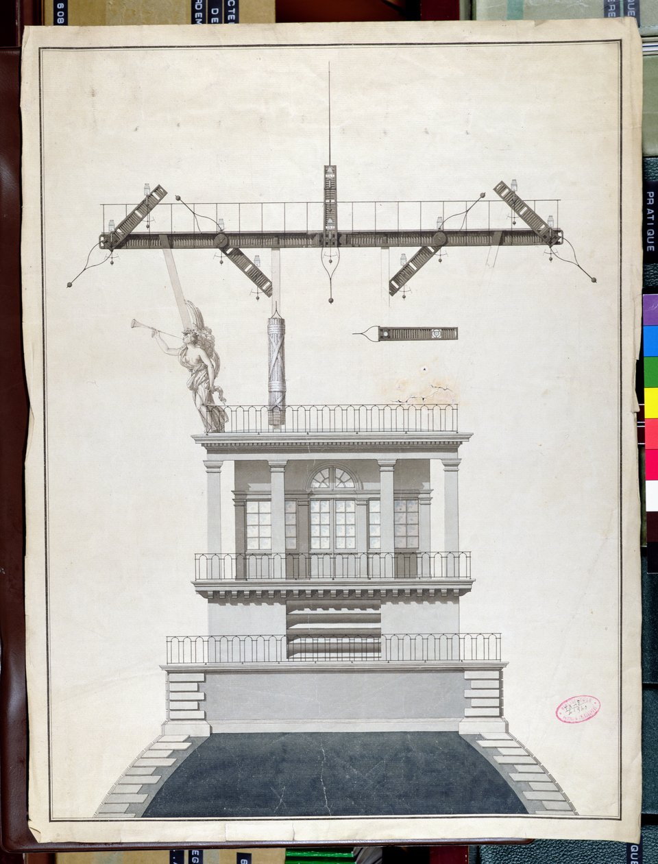 Entwurf für eine Chappe-Telegrafenstation für eine der Kuppeln des Louvre, Paris, frühes 19. Jahrhundert von French School