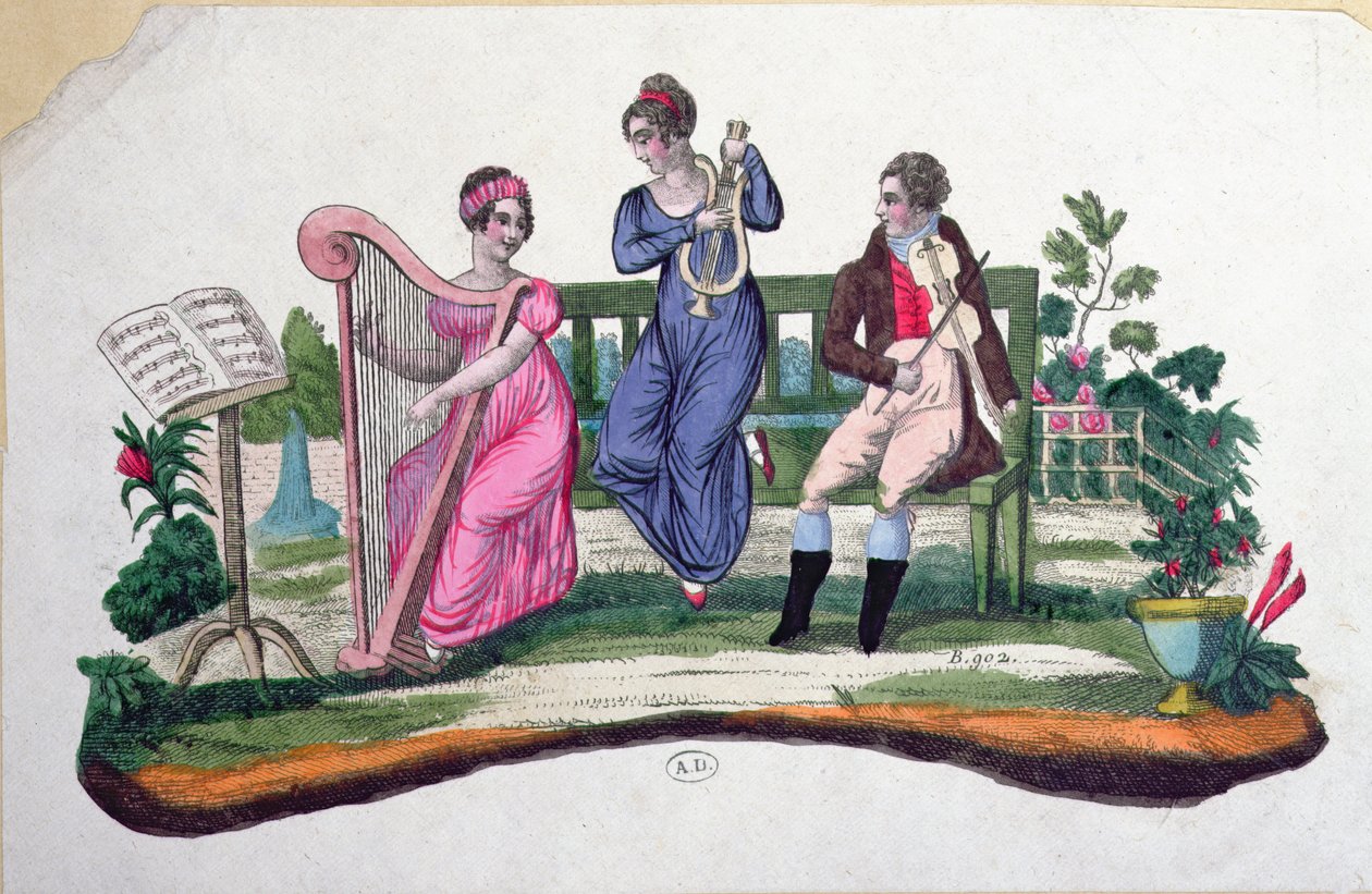Entwurf für einen Fächer, der ein Konzert im Freien darstellt, ca. 1830 von French School