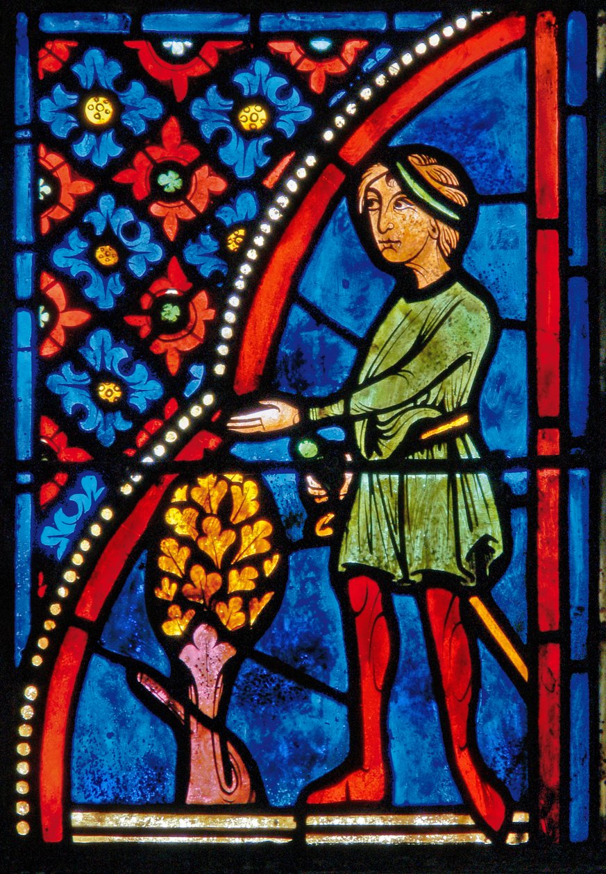 Detail eines Fensters, das Szenen aus dem Leben der Hl. Maria von Ägypten darstellt von French School