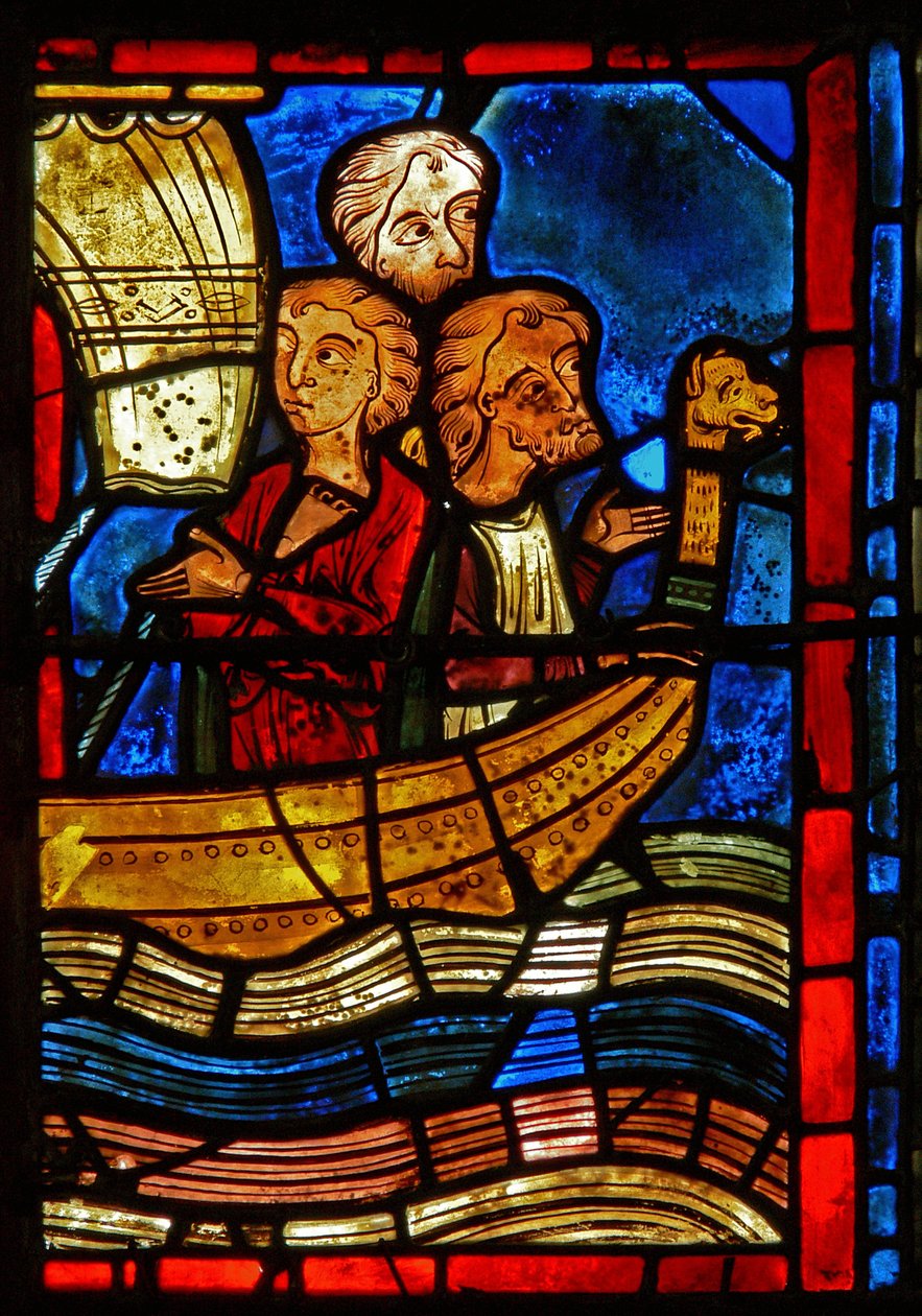 Detail eines Fensters, das Szenen aus dem Leben der Hl. Maria von Ägypten darstellt von French School