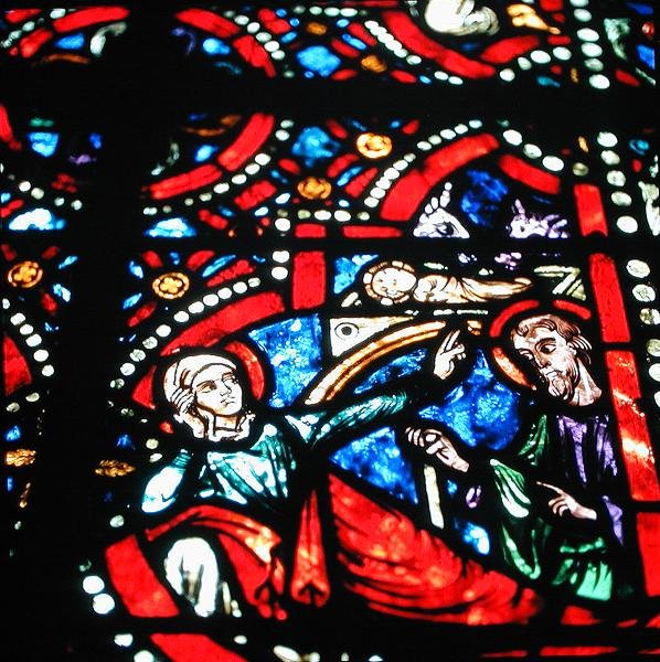 Detail eines der Fenster (Buntglas) von French School