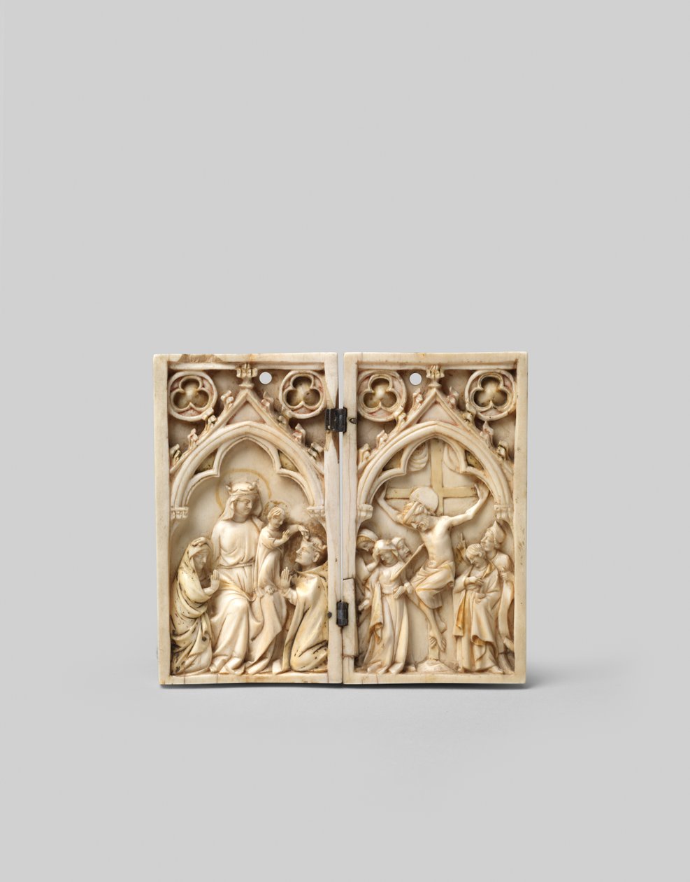 Diptychon von Saint Louis, gekrönt von Christus und der Kreuzigung, Vorderseite, 14. Jahrhundert von French School