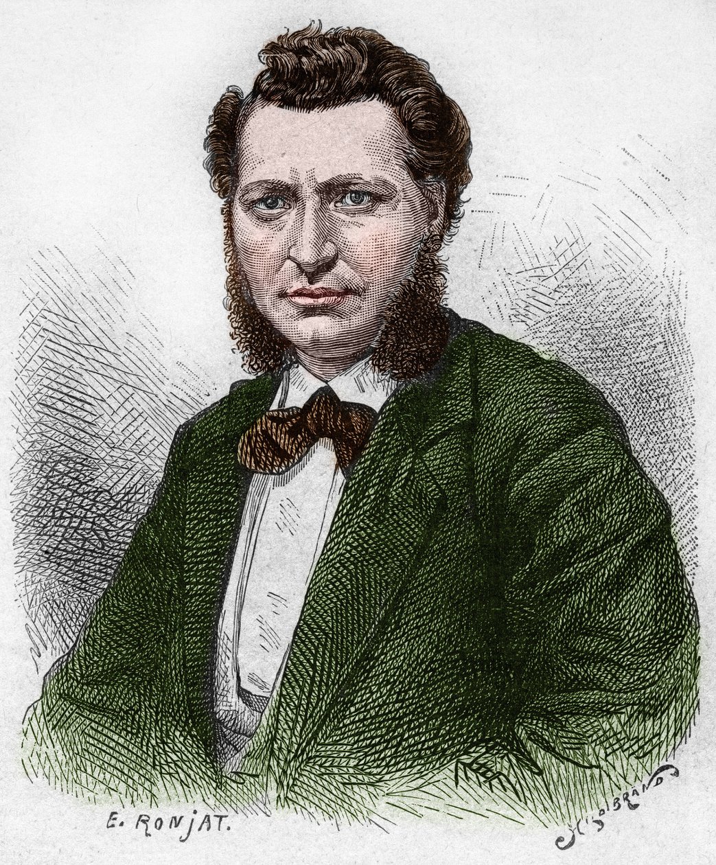 Entdeckung Kanadas: Porträt von Louis Riel (1844-1885), kanadischer Politiker und Verteidiger des Métis-Volkes. In „La nouvelle France“ von Eugene Guenin von French School