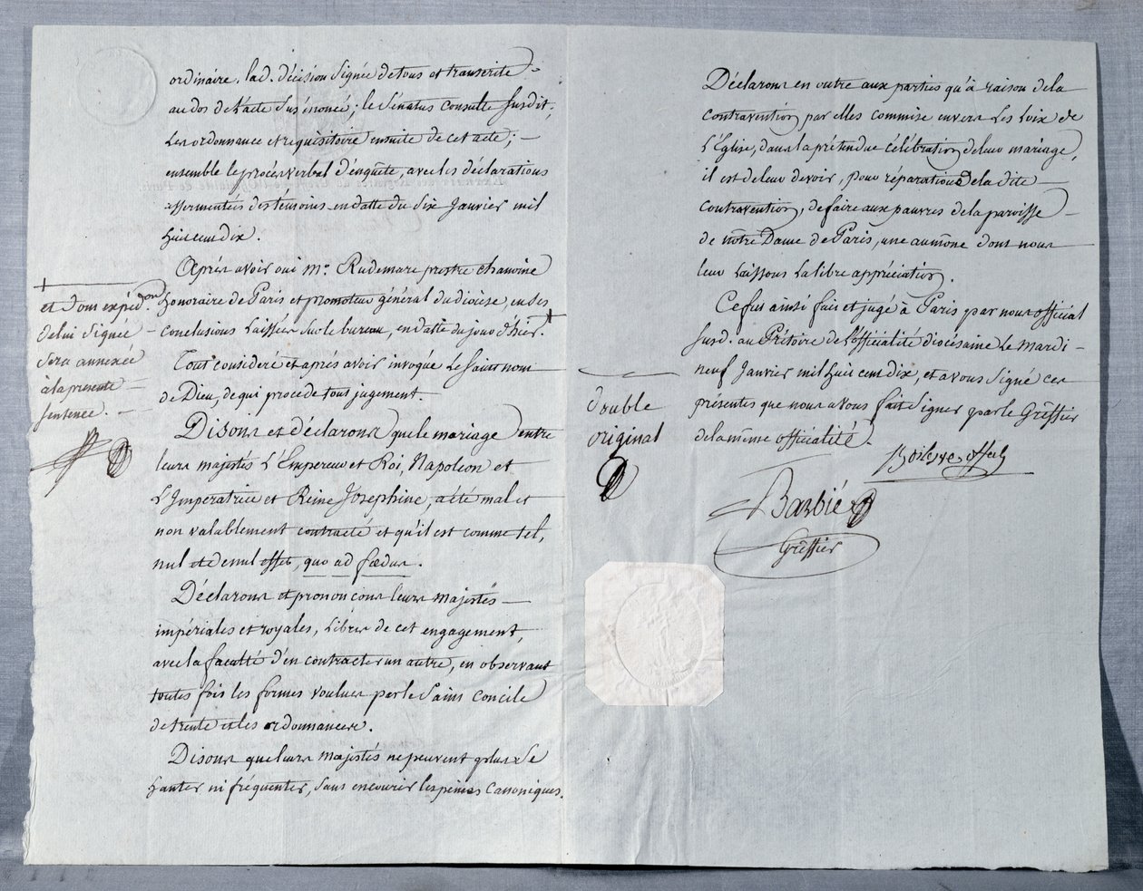 Scheidungserklärung von Kaiser Napoleon Bonaparte (1769-1821) und Kaiserin Josephine (1763-1814) 9. Januar 1810 von French School