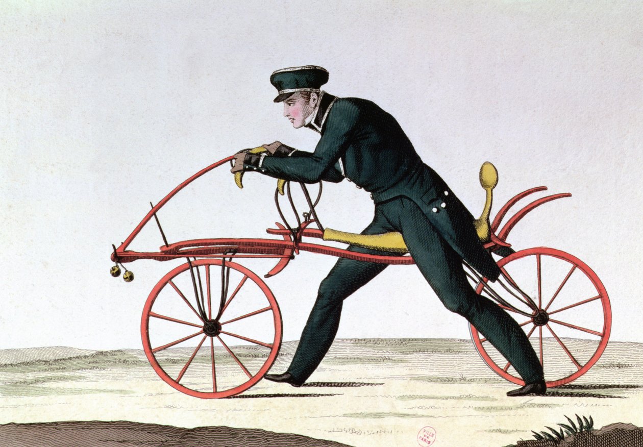 Draisienne, Vorläufer des Fahrrads, erfunden 1816 von Baron Karl von Drais, 1820 von French School