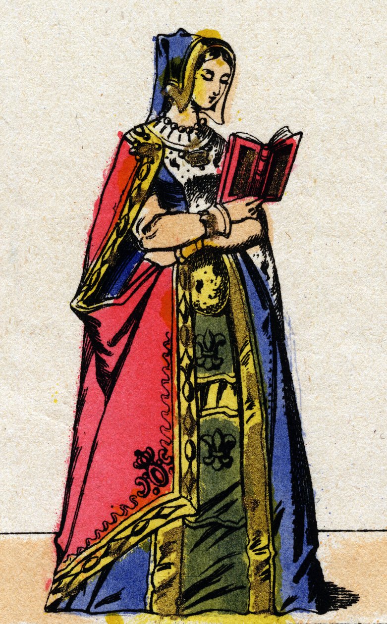 Dynastie der Valois: Porträt von Anne von Bretagne (1477-1514), Königin von Frankreich, Ehefrau von Karl VIII. (1470-1498). Epinal-Bildgebung aus dem späten 19. Jahrhundert. Private Sammlung. von French School