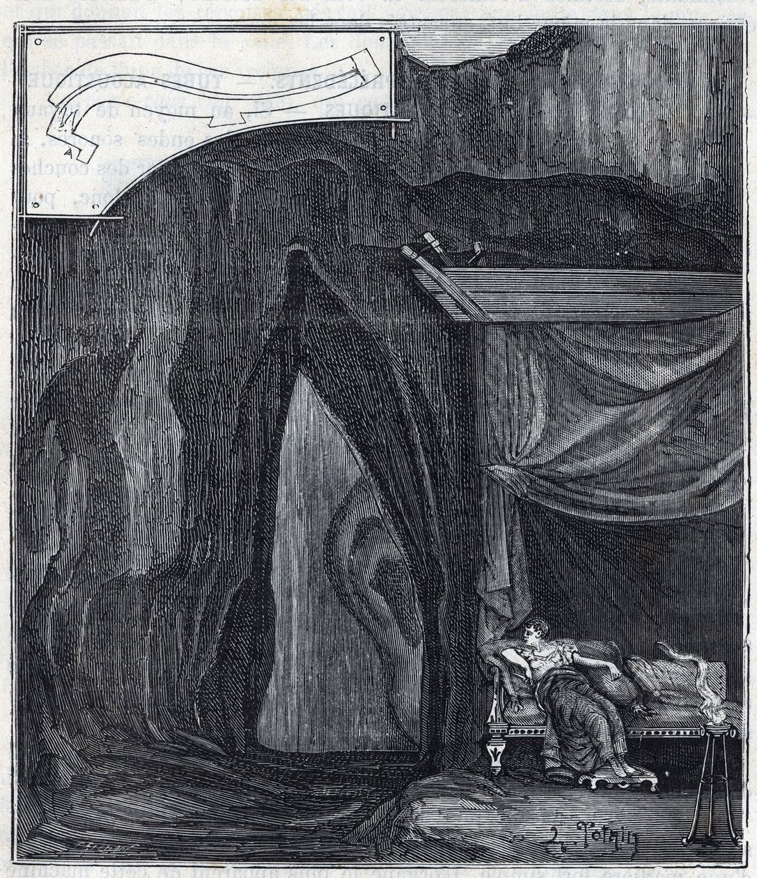 Ohr des Dionysius - Innenansicht der Höhle, bekannt als Ohr des Dionysius in Syrakus - Gravur in „Sciences brought to the graceful of all - physics and chemistry“ von Alexis Clerc - Ende des 19. Jahrhunderts von French School