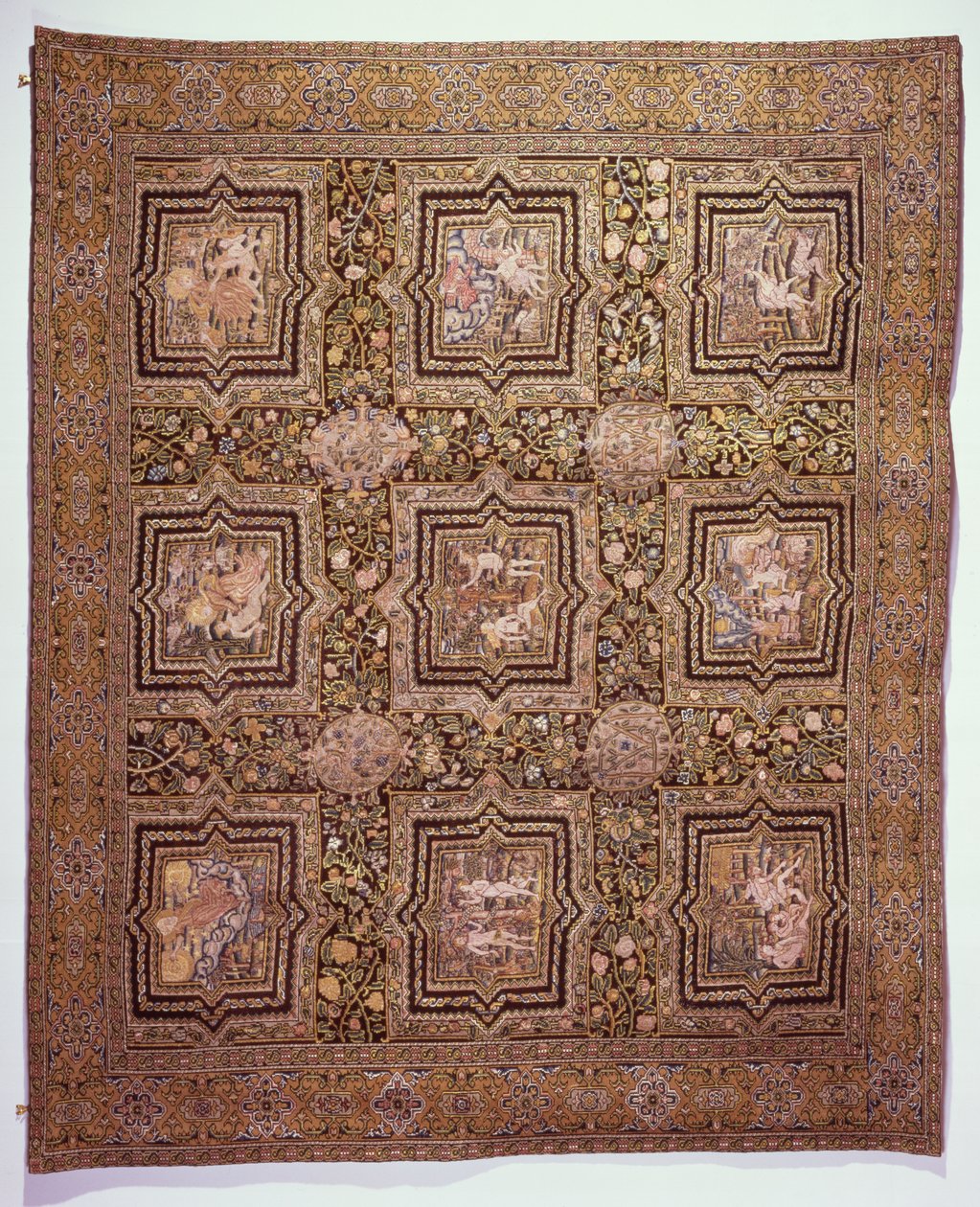 Bestickter Tischteppich mit biblischen Szenen, ca. 1600 (Wolle und Seide auf Leinen) von French School
