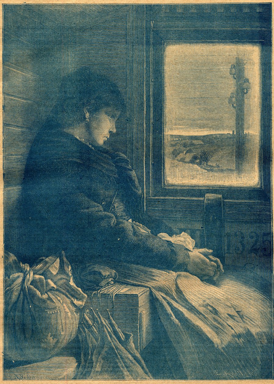 Auswanderung in einem Zug. Gravur in „La Terre Illustree“ Nr. 103 vom 20. Oktober von French School