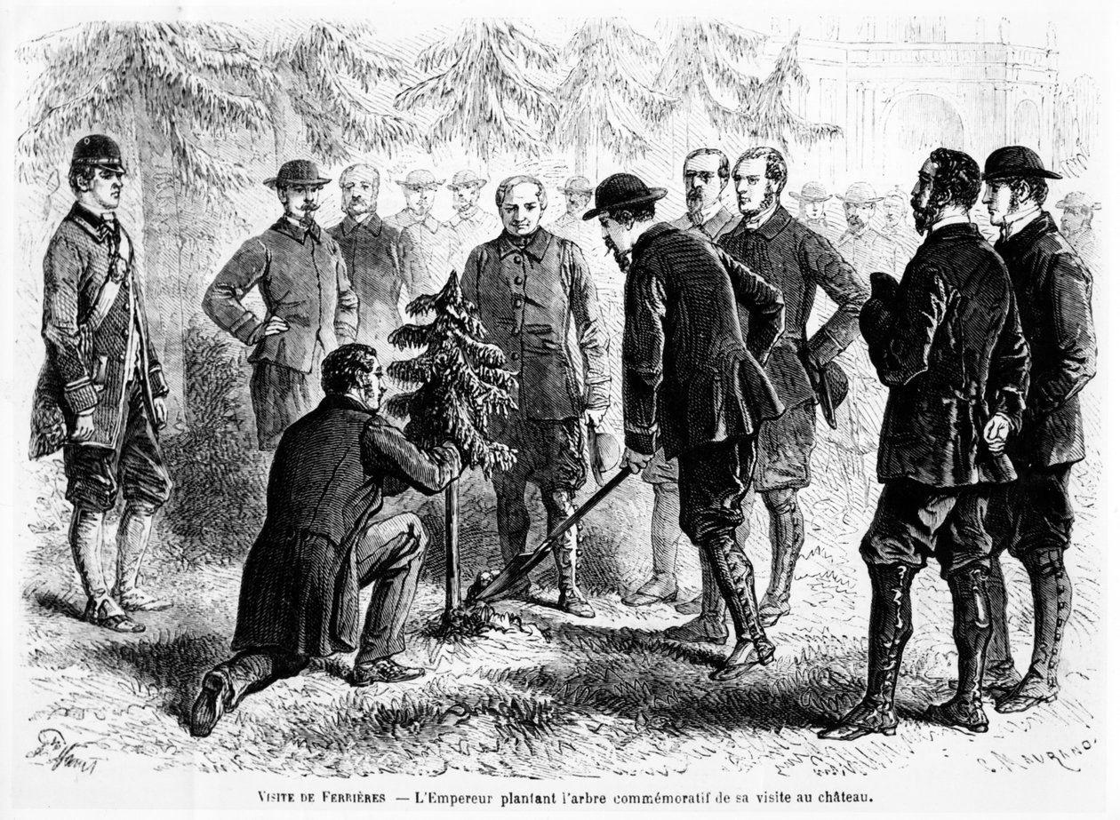 Kaiser Napoleon III. pflanzt einen Baum in Ferrières, dem Zuhause von Baron James de Rothschild, zur Erinnerung an seinen Besuch, aus Le Monde Illustré, 2. November 1862 von French School
