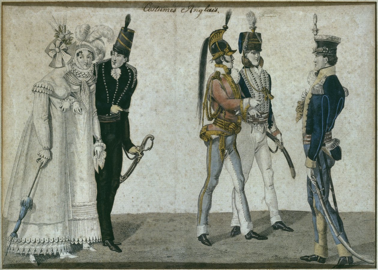 Englische Kostüme, Illustration aus Le Bon Genre, frühes 19. Jahrhundert von French School