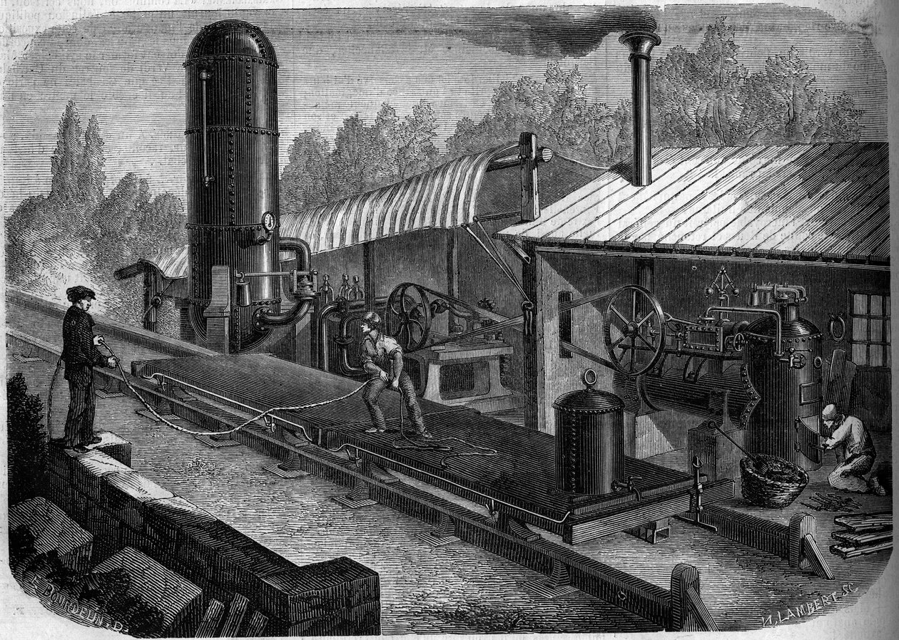 Versuch einer hydraulischen Schienenbahn, erfunden von Ingenieur Louis Dominique Girard in La Jonchere, Vendee von French School