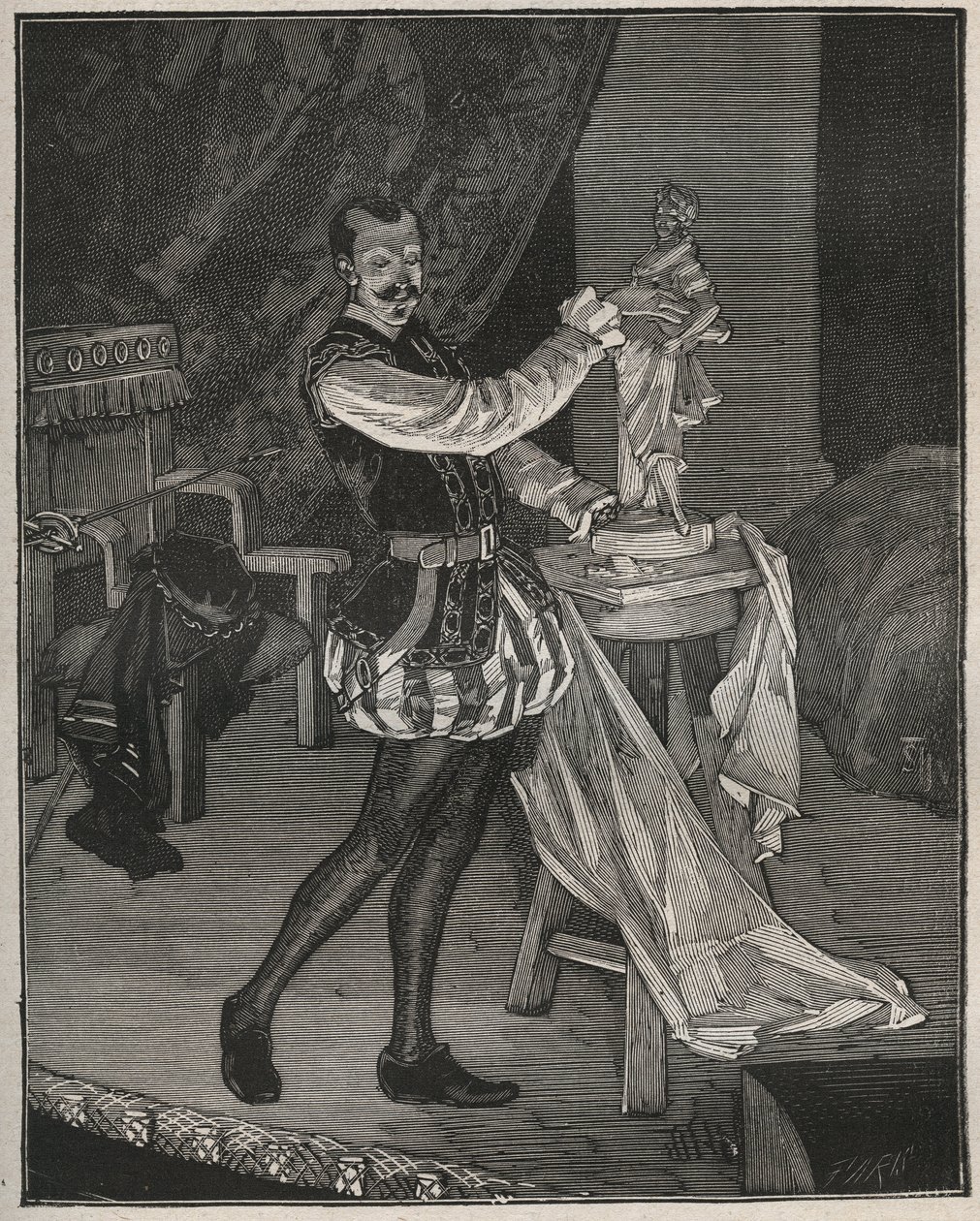 Etienne Marin Melingue (1808-1875), französischer Schauspieler, spielt den Bildhauer Benvenuto Cellini in Alexandre Dumas