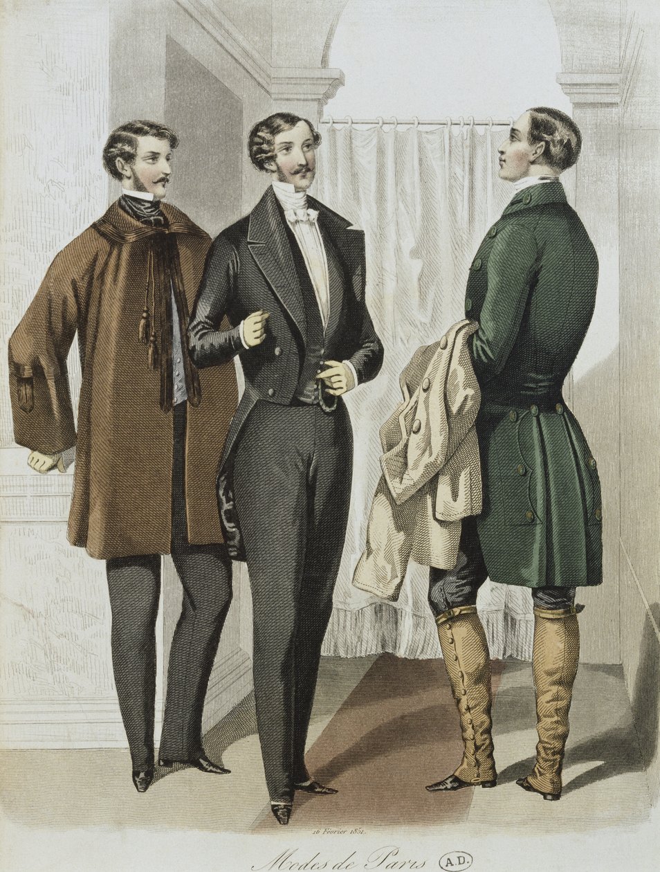 Abendkleid, Illustration aus Le Journal des Tailleurs, 16. Februar 1851 (Farbstich) von French School