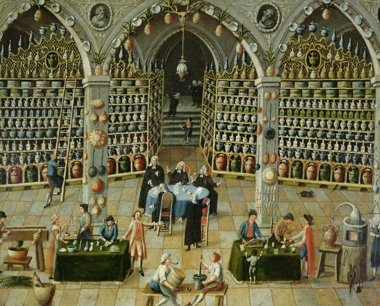 Untersuchung eines Apothekers, frühes 18. Jahrhundert von French School