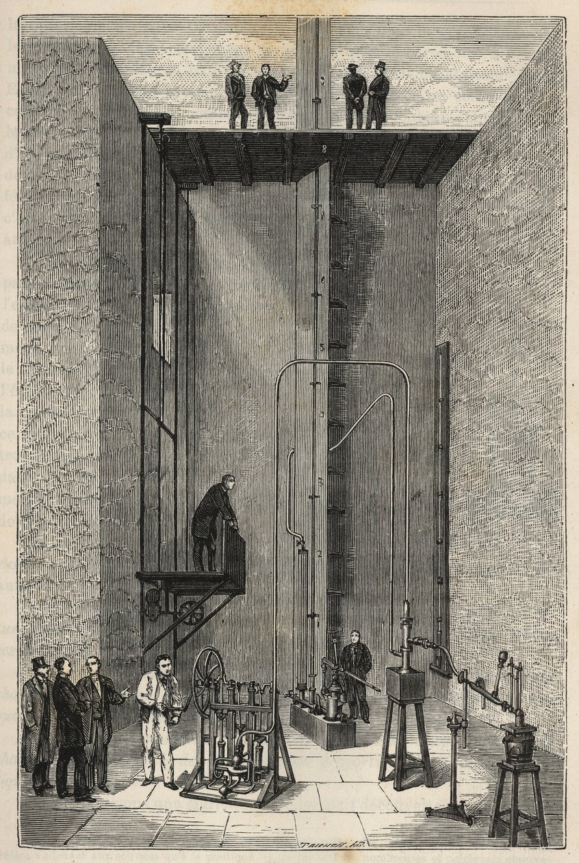 Erfahrung von Henri Victor Regnault (1810-1878) - Henri-Victor Regnault am Collège de France - Gravur in "Sciences put at the door of everyone - physics and chemistry" von Alexis Clerc. Ende 19. Jahrhundert. Privatbesitz von French School