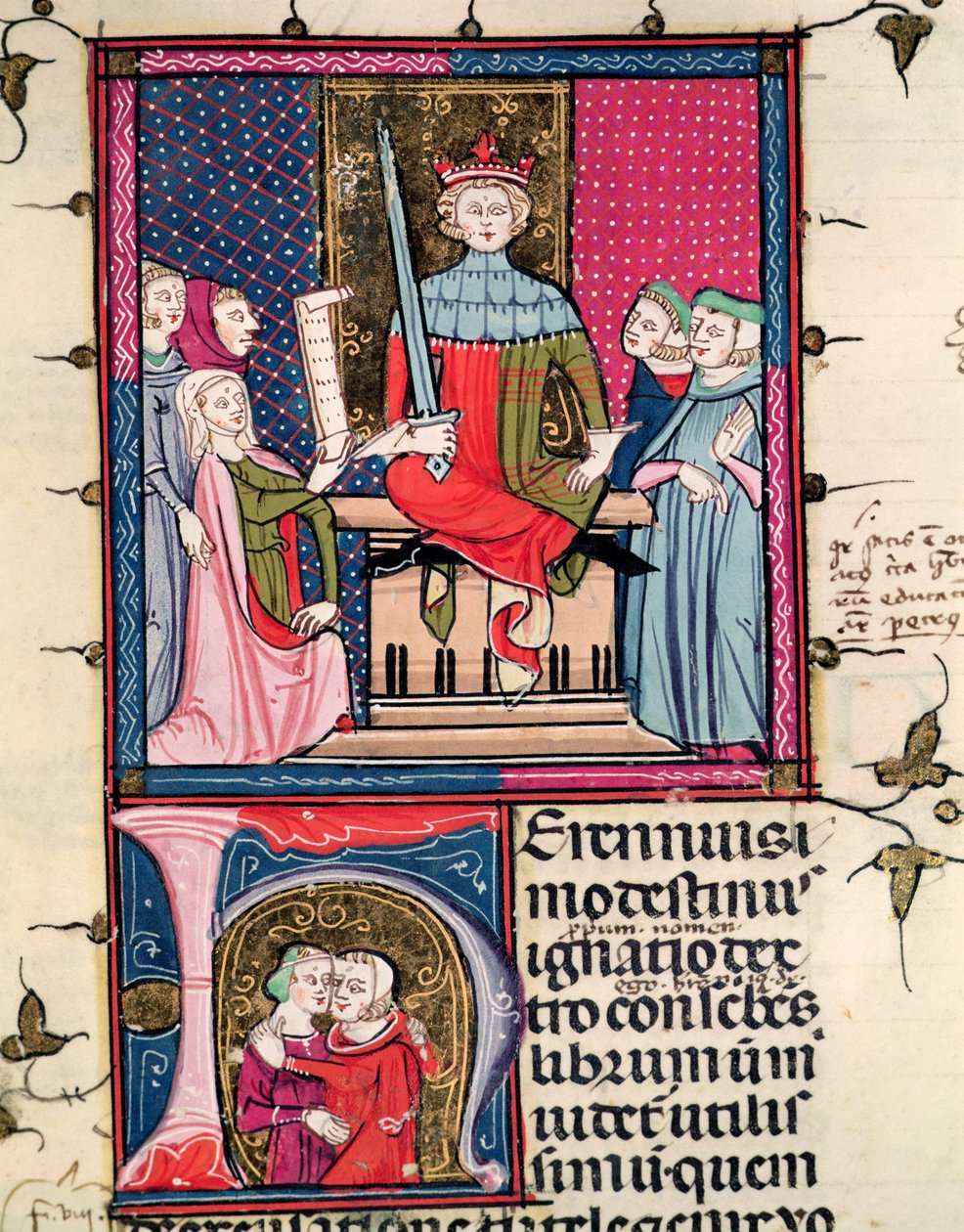 F.39r Ehegesetz, eine ehebrecherische Frau vor Gericht, aus Justiniani in Fortiatum von French School