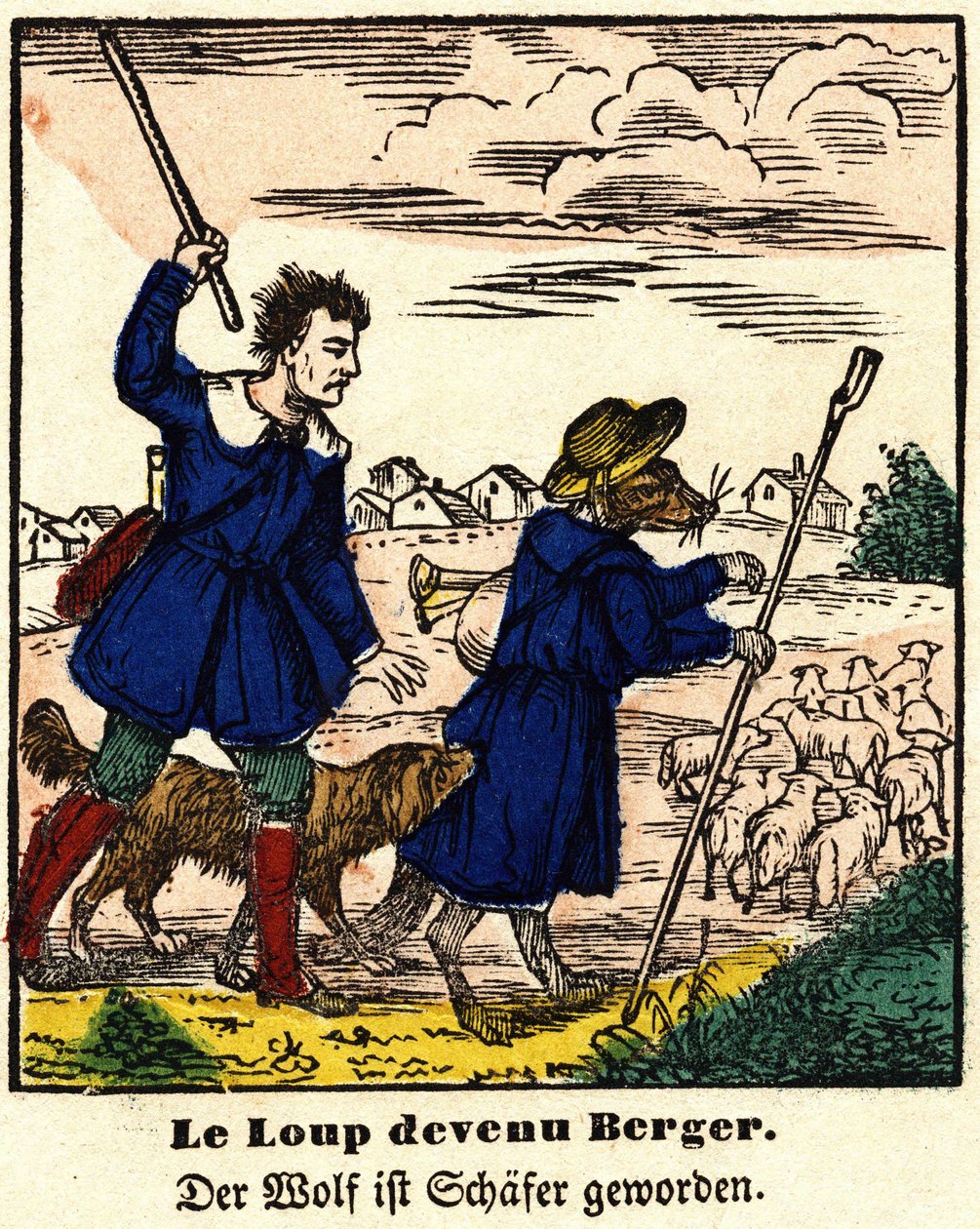 Fabeln von La Fontaine: Der Wolf wurde Schäfer (Bild von Epinal, erste Hälfte des 19. Jahrhunderts) von French School